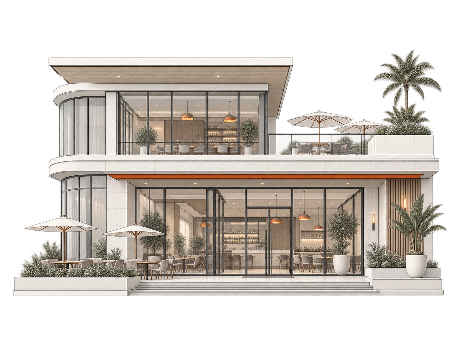 Architectural illustration of a new restaurant buildout