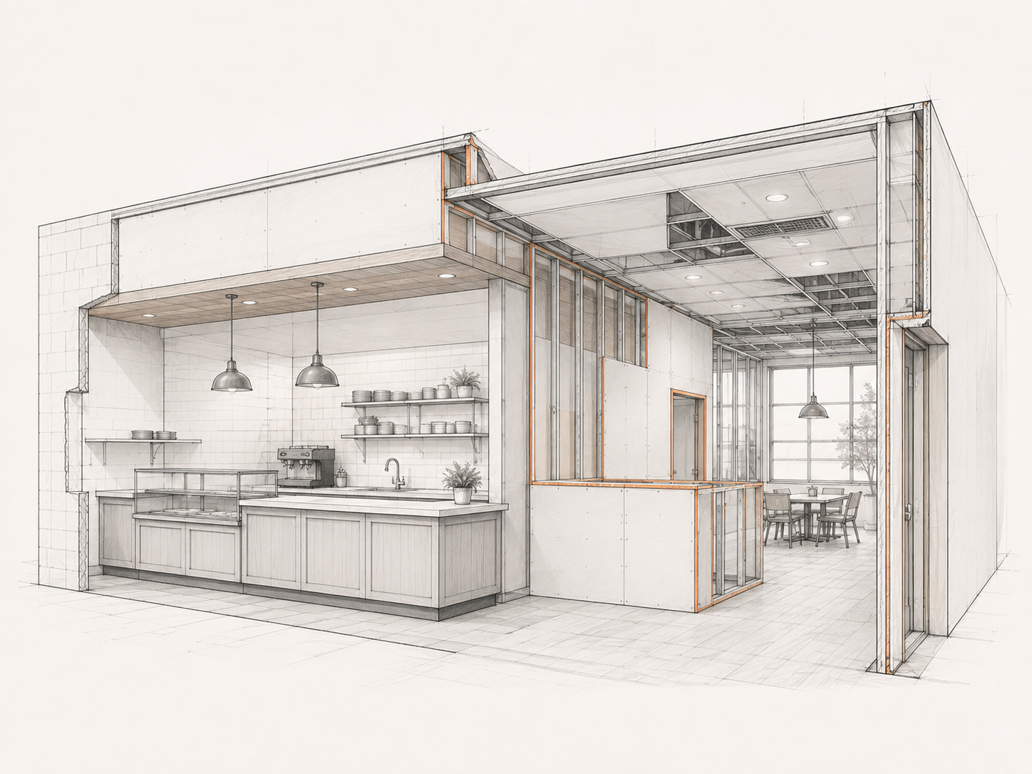 Architectural illustration of a tenant improvement buildout