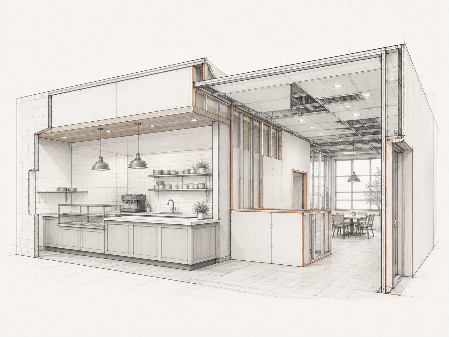 Architectural illustration of a tenant improvement buildout